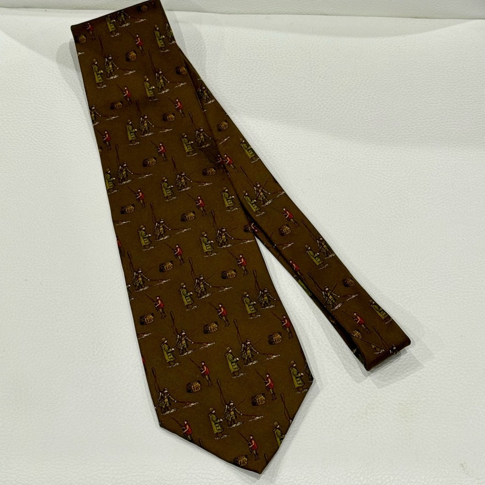Vintage Polo Ralph Lauren Tie 100% Silk Necktie Handmade USA Fly Fisherman Olive